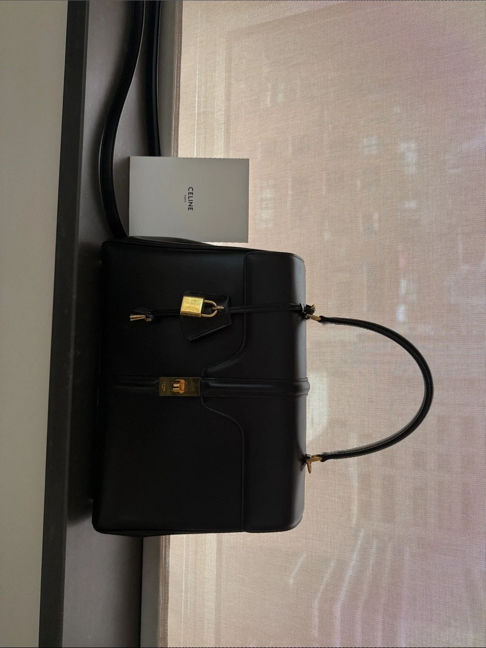 Celine Black Leather 16 Top Handle with Gold Hardware